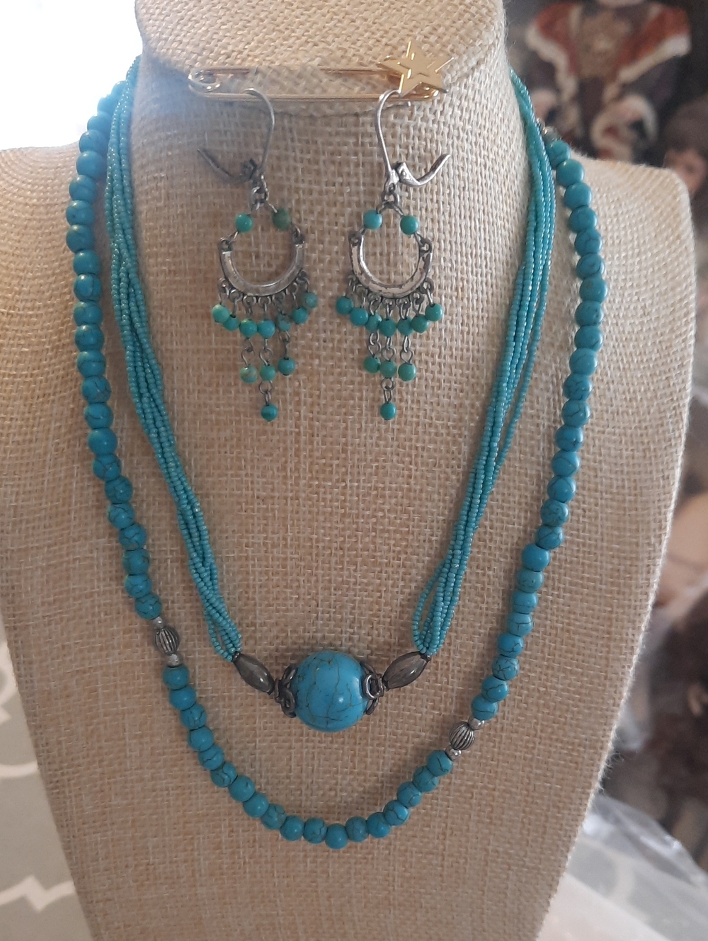 Turquoise Beaded Necklace and Earrings Set - Women Jewelry